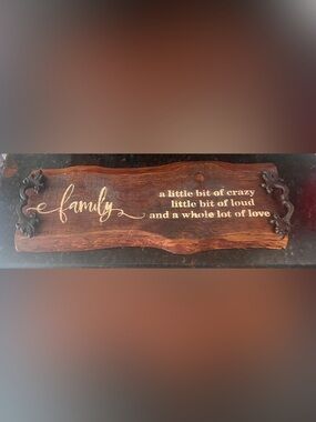 Family Wooden Wall Plaque in Brown with Cream Script